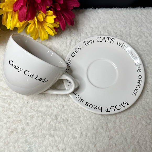 2 Pieces, 1 Large “Crazy Cat Lady” Mug & A Large Very Fine Cat Fluffy Saucer - Picture 8 of 8